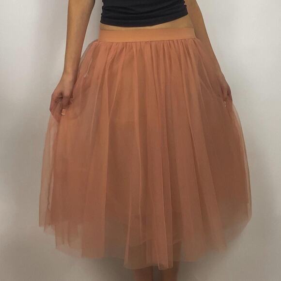 00s soft peachy blush tulle midi skirt - Picture 1 of 6